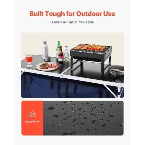Camping Kitchen Table, Folding Outdoor Cooking Table, 3 Adjustable Height, Aluminum Lightweight Portable Cook Station