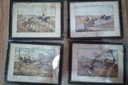 5 Antique Hunt Scene Pictures in Original Frames Postage Available or Collection is always welcome