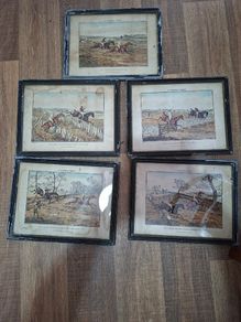5 Antique Hunt Scene Pictures in Original Frames Postage Available or Collection is always welcome