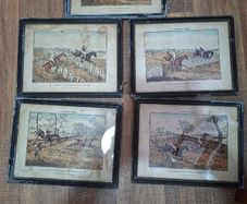 5 Antique Hunt Scene Pictures in Original Frames Postage Available or Collection is always welcome