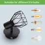 Wall Lights Rotatable, Industrial E14 Socket Adjustable Wire Cage Wall Lights, Sconce Wall Lights in Black Metal for Kitchen Living Room Bedroom, 2 Packs Image 4