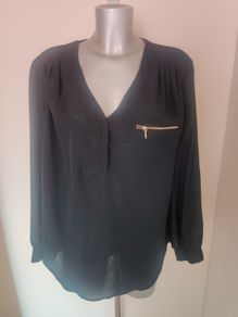 South black long sleeve V-neck blouse size UK20 EU48 Postage included