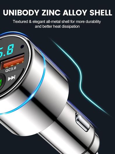 Bluetooth Car Adapter 5.3, Mohard All-Metal PD 30W & QC3.0 18W Fast Car Charger, Wireless FM Radio CarCigarette Lighter FM Transmitter for Car, Noise Cancelling Hands-Free Call Hi-Fi Music, Ring Light