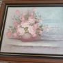 Framed still Life Flowers Original Oil On Canvas Signed Of Pink Roses In Vase On Window Sell With Sea View. Image 2