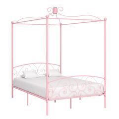 Canopy Bed Frame Pink Metal 120x200 cm