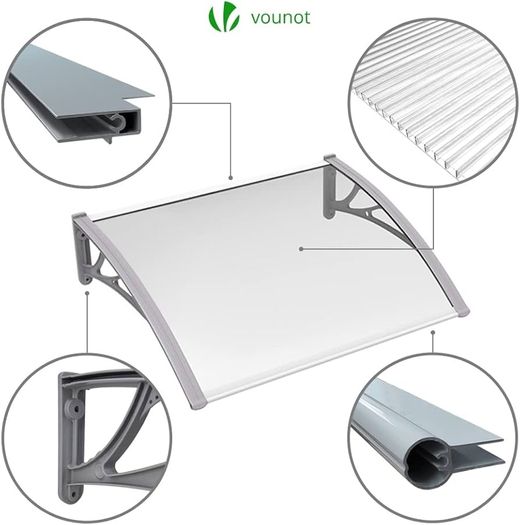 Front Door Canopy Outdoor Awning, Rain Shelter for Back Door, Porch, Window, 120 x 80 cm, Grey