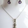 Vintage 925 Sterling Silver Amethyst and Marcasite Necklace and Earring Set Image 5