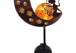 100cm Metal Fairy Sitting on Moon Solar Lights for Garden Ornaments Outdoor, Solar Stake with Crackle Glass Ball, Decorative Garden Gifts for Flowerbed, Walkway, Pathway