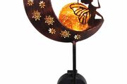 100cm Metal Fairy Sitting on Moon Solar Lights for Garden Ornaments Outdoor, Solar Stake with Crackle Glass Ball, Decorative Garden Gifts for Flowerbed, Walkway, Pathway