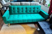 Luxury Velvet Sofa Bed with Golden Legs green