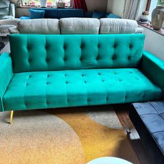 Luxury Velvet Sofa Bed with Golden Legs green