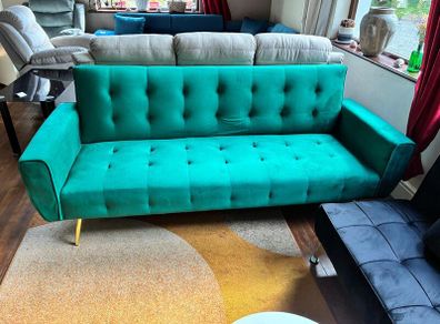 Luxury Velvet Sofa Bed with Golden Legs green