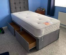 Brand New Single Divan beds. multiple designs of Headboard, optional drawers and Tufted mattresses available
