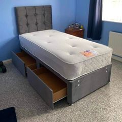 Brand New Single Divan beds. multiple designs of Headboard, optional drawers and Tufted mattresses available
