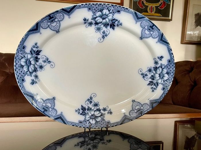 Antique Art Deco Cambridge Pattern Oval Serving Platter Meat Platter Hollinshead & Kirkham England ca 1910