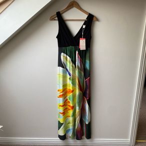BNWT Monsoon Bohemian Floral Water Lily Maxi Dress VNeck Evening Summer Party