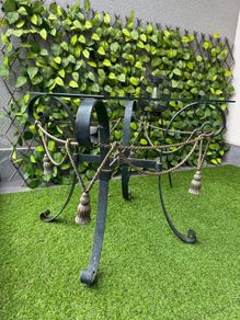 Ornate Glass-Top Metal Table