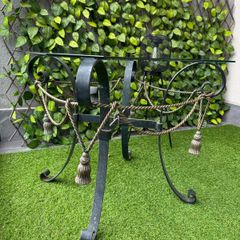 Ornate Glass-Top Metal Table