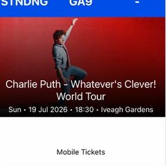 Charlie Puth  x 2 concert tickets