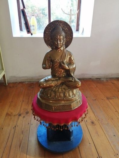 Large Solid Brass Buddha Statue & Stand