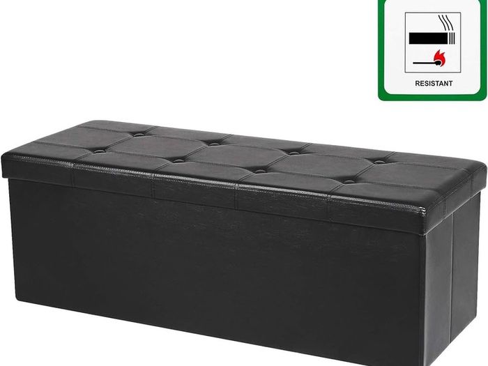 NEW SALE | 110 cm Ottoman Storage Box, Foldable Storage Bench, Chest with Lid, Footstool, Padded Seat, Synthetic Leather, Load Capacity 300 kg, Classic Black