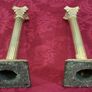 Pair Antique And Shiny Solid Brass Art Deco Ornate Corinthian Column Candlestick Holder Image 9