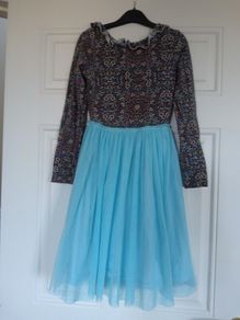 Leigh Tucker Willow Blue Floral Dress with Tulle Skirt Age 9-10