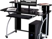 _Computer Desk with Wheels PC Table with Keyboard Drawer 2 Shelves 120 x 59 x 90 cm