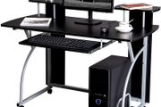 _Computer Desk with Wheels PC Table with Keyboard Drawer 2 Shelves 120 x 59 x 90 cm