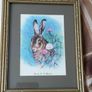 picture with rabbit old picture signed . Image 2