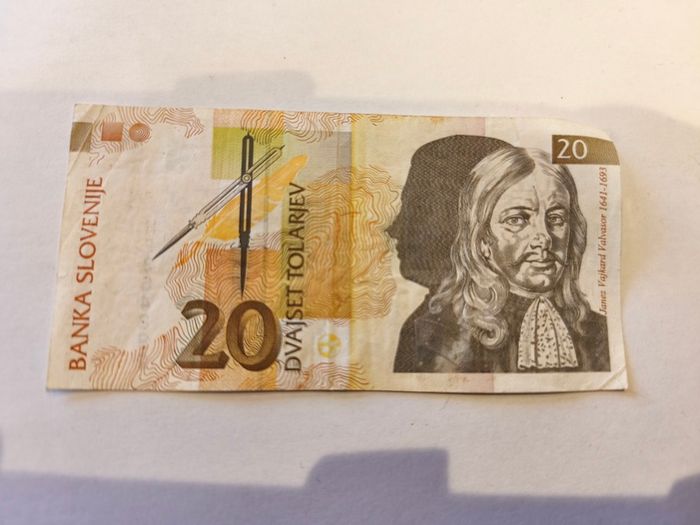 1992 Slovenian 20 Tolarjev Banknote Slovenia Currency Scientist Note Vajkard