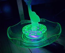 Rare 1930s Art Deco Josef Inwald Green Uranium Glass Fish Centerpiece Set - Excellent Condition