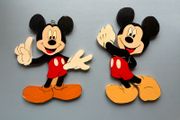 Pair of Vintage Wooden Handmade Handpainted Mickey Mouse Figures - Disney Wall Art Decor Plaques
