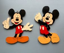 Pair of Vintage Wooden Handmade Handpainted Mickey Mouse Figures - Disney Wall Art Decor Plaques