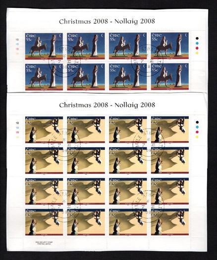 2008 Ireland Christmas Commemorative Stamps Sheetlet Plate 1A1A1A1A Fine Used with Dublin CDS cancel of 7th November 2008 (First day of issue)