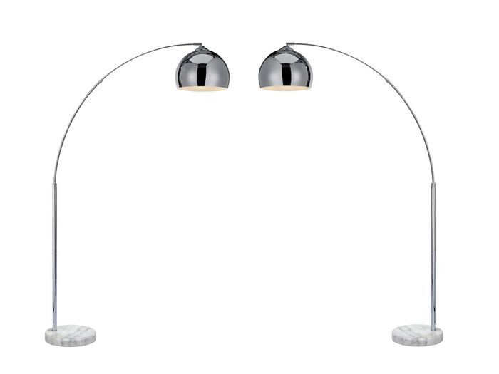 Chrome Arc Over Reach Lamps. Marble base. (Pair)