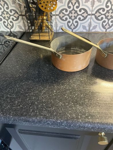 Set of Six Antique Copper brass Graduated Sauce Pans