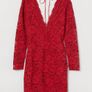 H&M red lace long sleeve V-neck mini dress size UK 14 Image 2