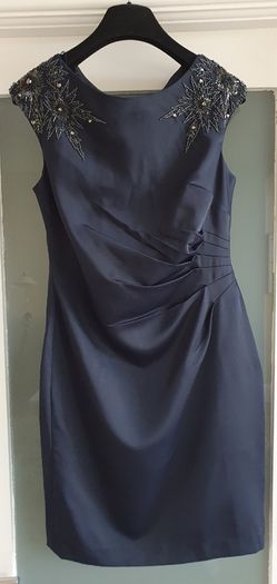 Adrianna Papell navy embellished rushed dress Sz 12UK - Rrp 125 (New)