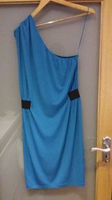 Worn Once, One Shouldered Teal Oasis Dress