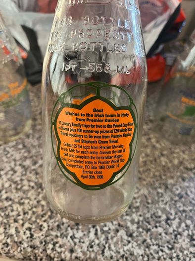 3 vintage 1990 World Cup milk bottles
