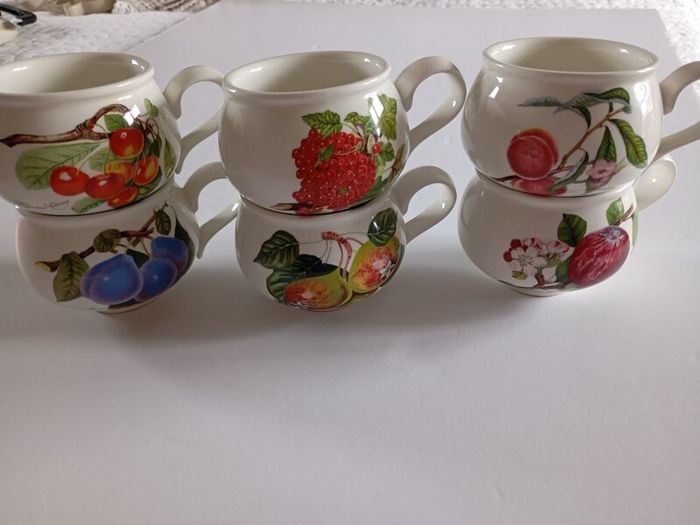 Portmeirion Pomona Set of 6 Vintage Mugs Made in England Rare Assorted Fruit Collection