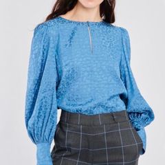 Fee G designer blouse vintage powder blue bishop sleeve