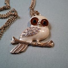 Gold tone owl pendant necklace