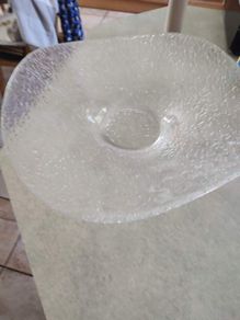 Beautiful Wavy glass bowl designed by Roberto Niederer associated with the Swiss Glasi Hergiswil. Bowl is an eye-catcher for every interior!