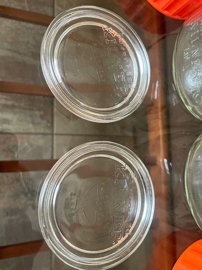 Pair Vintage 500ml 1970s Ravenhead Glass Kilner Jars With Orange Screw Lids