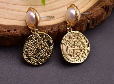 Gold plated Earrings fresh Water Pearl Ethnic Jewelry