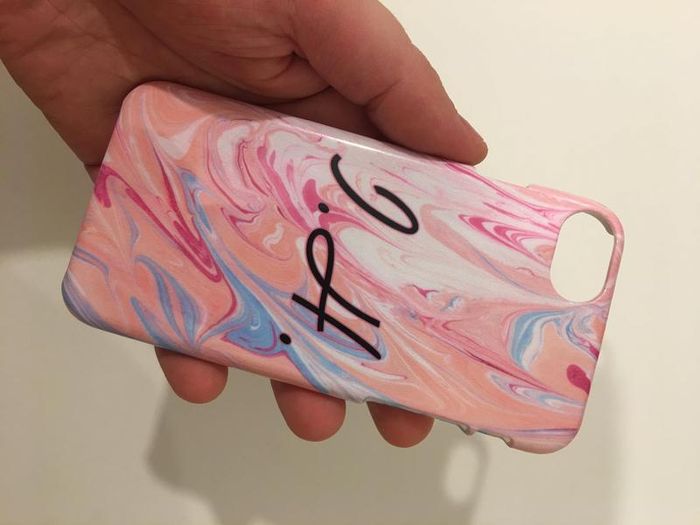 Personalised Iphone Pink Marble Phone Case Cover Full Wrap Print With Initials