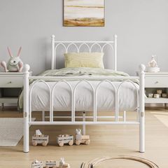 Single Bed white 90 x 190 metal
