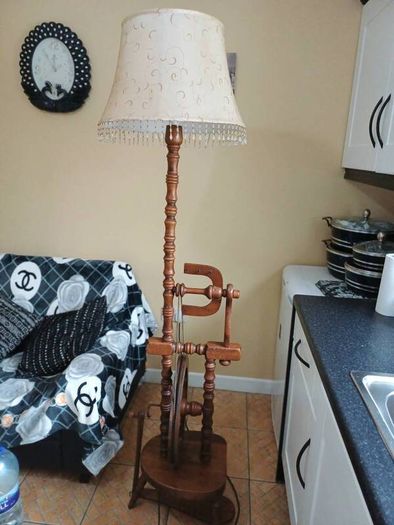 Vintage Mahogany Spinning Wheel Floor Lamp